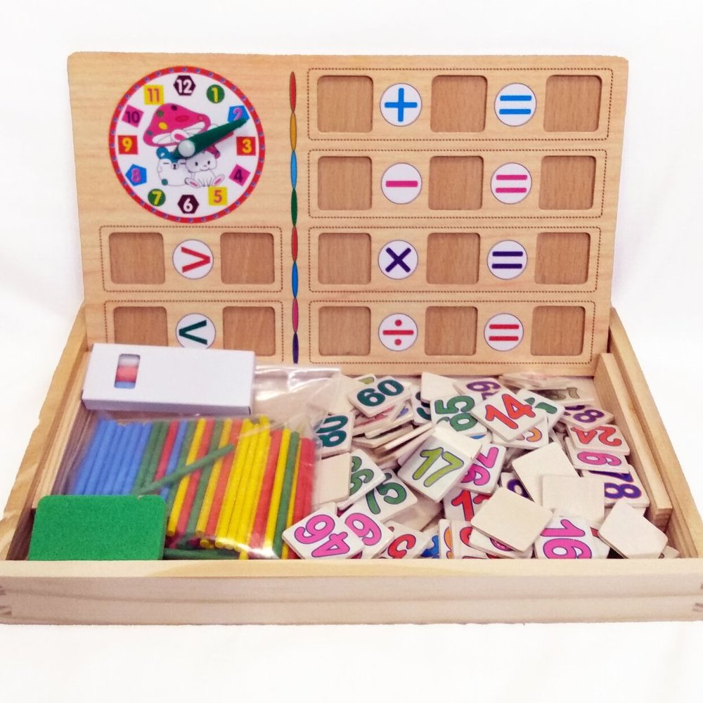 Preschool Montessori Learning Box-Blackboard/Numbers/Clock/Counting Sticks